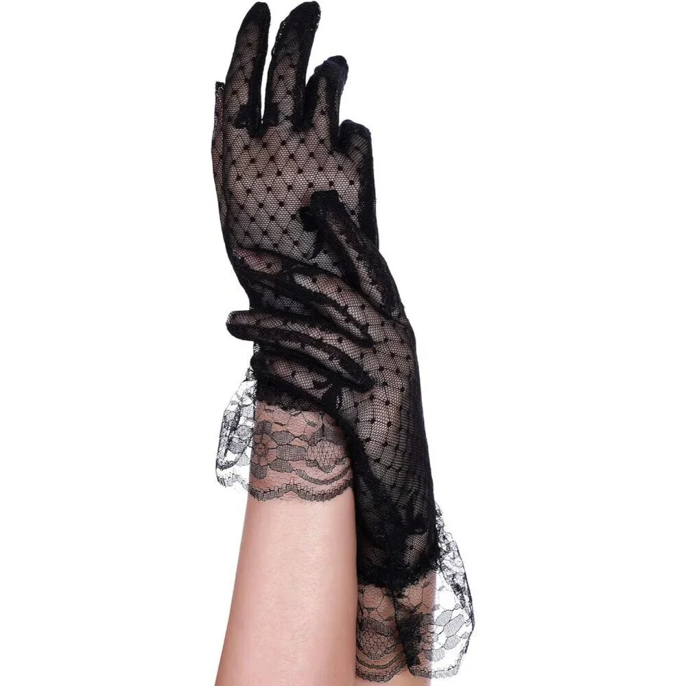 Women's Elegant Dress Up Lace Gloves Black Halloween Wedding Parties Prom